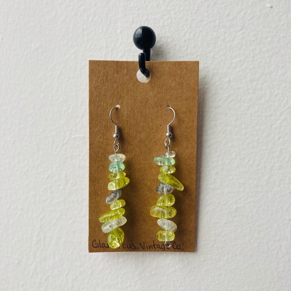 Green Sugar Crystal Hang Down Earrings